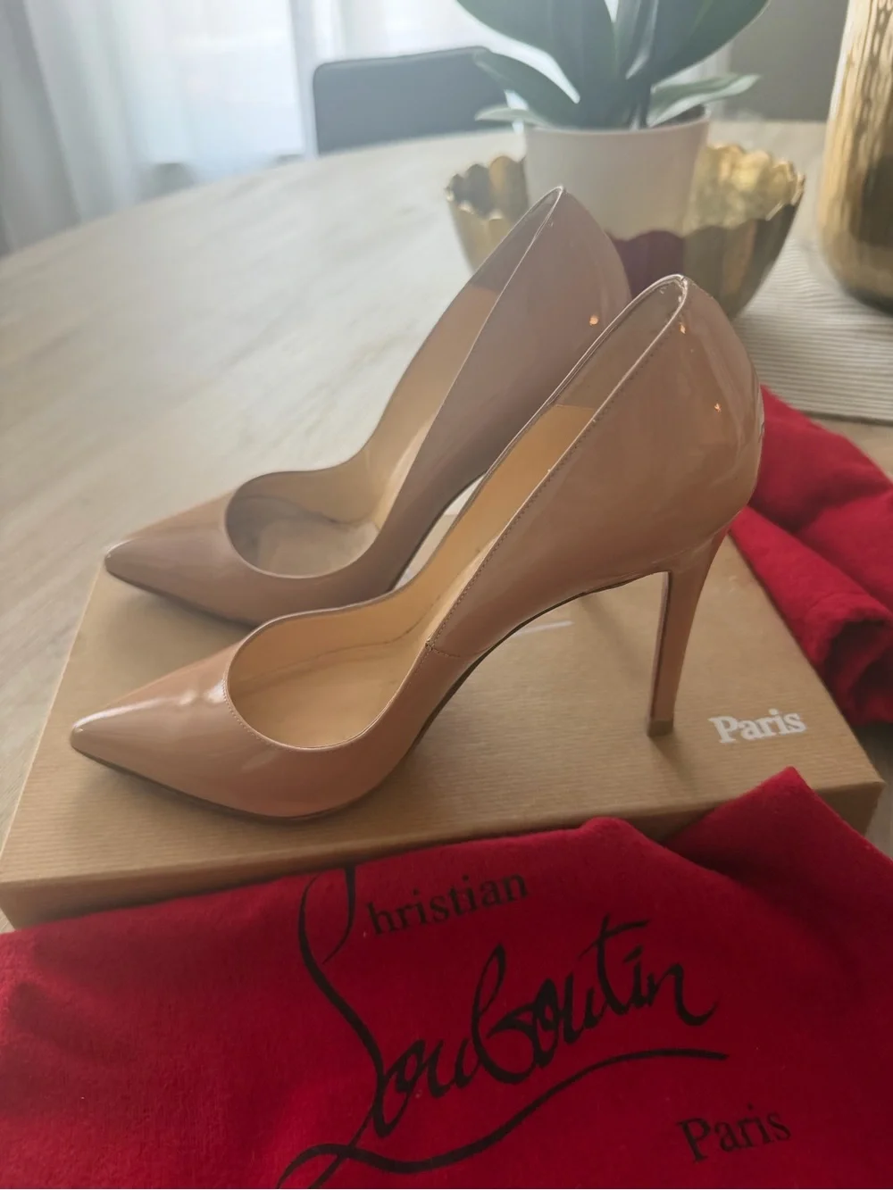 Christian Louboutin Nude Patent Pointed-Toe Stiletto Pumps